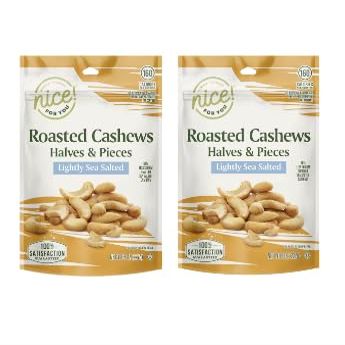 Nice! Roasted Cashews, Halves & Pieces, Lightly Sea Salted 8 oz (Pack of 2), by LYNIQUE.