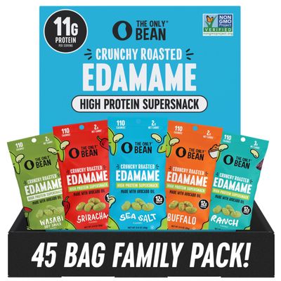The Only Bean High Protein Snacks, Healthy Office Snacks, Healthy Snacks for Adults and Kids for Lunch, Vegan, Low Carb & Gluten Free - Edamame Beans Snack, Variety Pack - 0.9oz (Pack of 45)