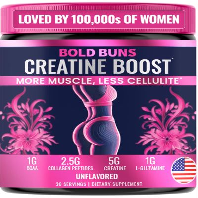 Bold Buns Creatine for Women Supplement with Collagen & BCAA Supports Muscle Development, Post-Workout Recovery, Skin Elasticity, Healthy Hair & Nail (30 Servings, Unflavored)