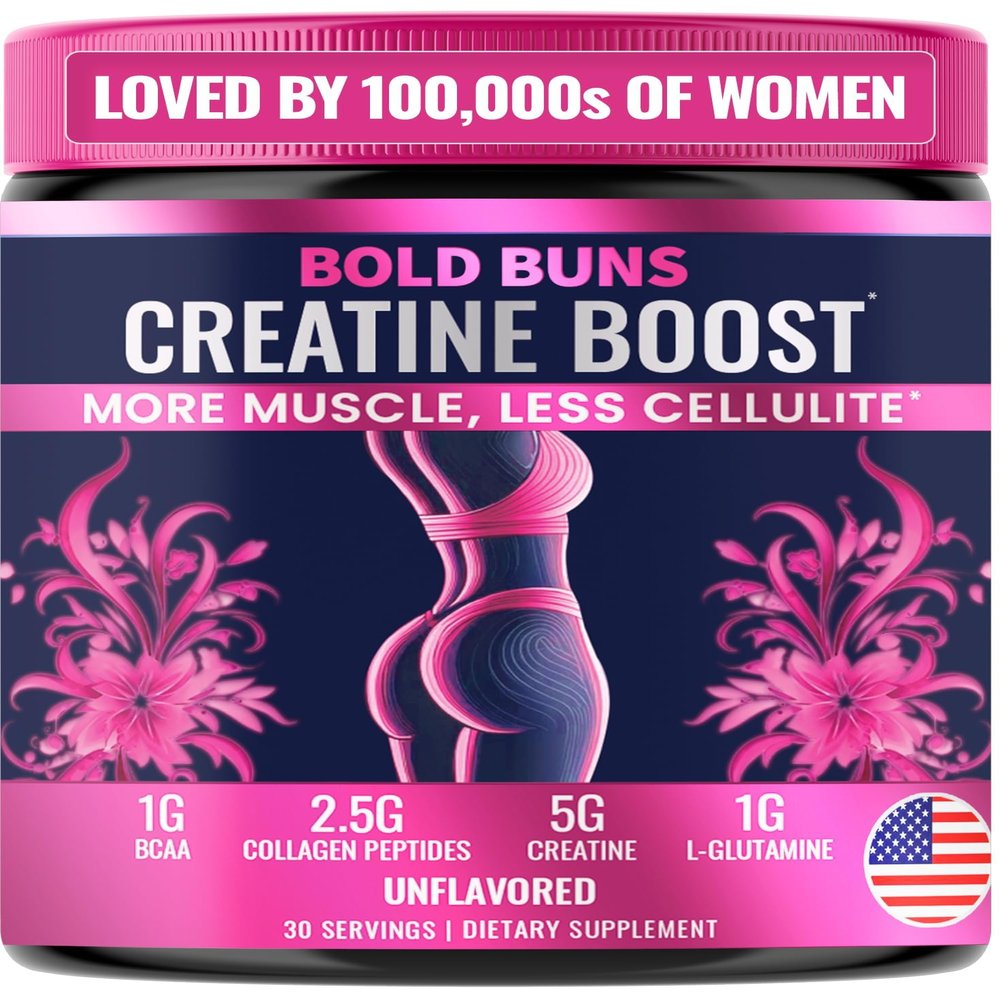 Bold Buns Creatine for Women Supplement with Collagen & BCAA Supports Muscle Development, Post-Workout Recovery, Skin Elasticity, Healthy Hair & Nail (30 Servings, Unflavored)