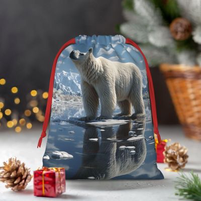 HQaxsfQxnr Christmas Gift Bags Burlap Drawstring Gift Bags Reusable Drawstring Gift Bag for Christmas Glacier Polar Bear Gift Bags Linen Wrapping Bag Holiday Gift Bags for Treat Goodies Party
