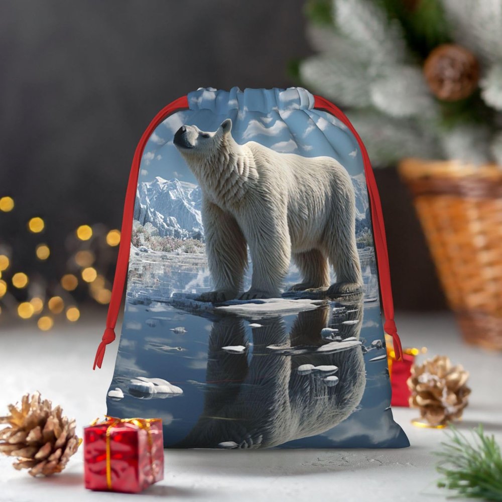 HQaxsfQxnr Christmas Gift Bags Burlap Drawstring Gift Bags Reusable Drawstring Gift Bag for Christmas Glacier Polar Bear Gift Bags Linen Wrapping Bag Holiday Gift Bags for Treat Goodies Party