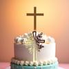 Gold God Bless and Cross Cake Topper, Baptism First Communion Cake Topper for Baby Shower Birthday Party Cake Decorations Frosting, Cooking and Baking, Cross Christening view 4