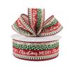 10 feet Merry Christmas Dots Stripes Red Green Natural Canvas Ribbon, Dots Stripes Red Green Natural Wired Ribbon, Merry Christmas Wired Ribbon, Ribbon for Wreaths, 2.5 Wired Ribbon view 1