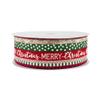 10 feet Merry Christmas Dots Stripes Red Green Natural Canvas Ribbon, Dots Stripes Red Green Natural Wired Ribbon, Merry Christmas Wired Ribbon, Ribbon for Wreaths, 2.5 Wired Ribbon view 2
