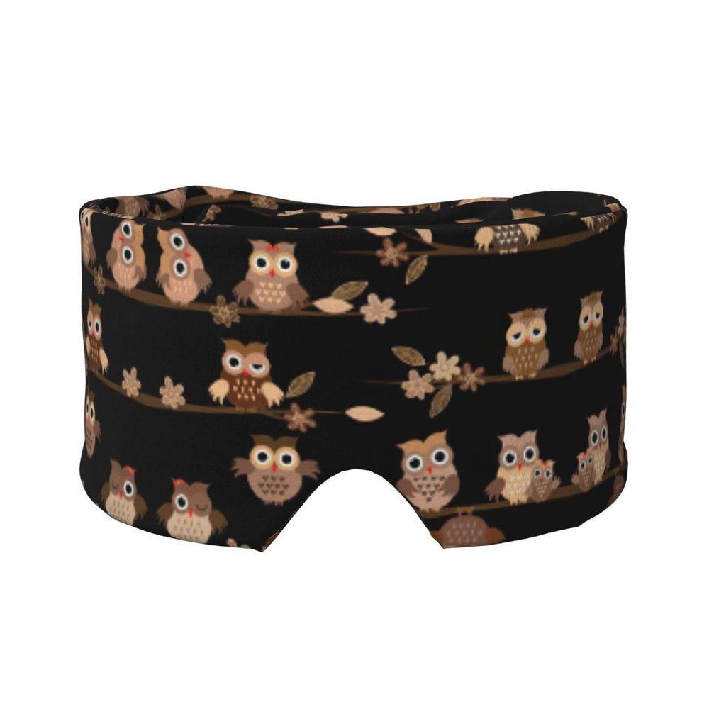 Cute Brown Cartoon Owls Print Men and Women Breathable and Adjustable Sleep Eye and Ear Muffs Mask Yoga Travel
