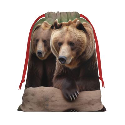 JEKYDOSD Brown Bears Print Drawstring Gift Bag For Large Xmas Package Storage, Event Party Supplies, Christmas Party Favors
