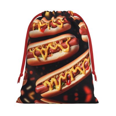 Jekydosd Hot Dog Print Drawstring Gift Bag Convenient Open Design, Perfect For Holidays And Daily Use