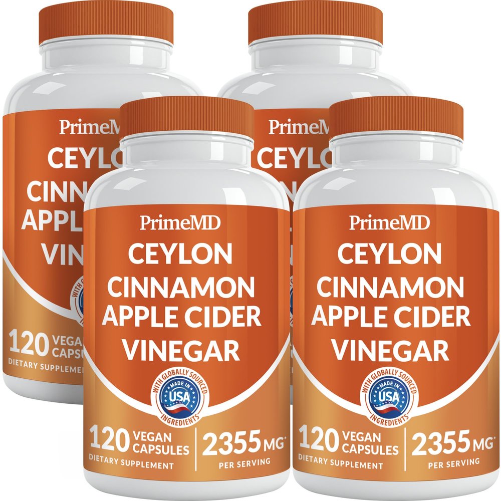 5-in-1 Ceylon Cinnamon Capsules 2355mg - Apple Cider Vinegar Capsules with Turmeric, Panax Ginseng & Bioperine - Cinnamon Supplements for Women & Men - Non-GMO, Vegan, Gluten-Free (120 Ct) (4-Pack)