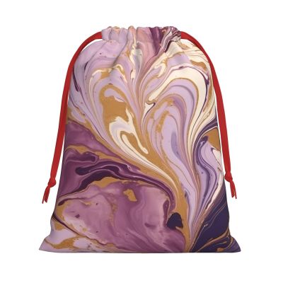 GDSHJKLW Purple And Gold Marble Christmas Drawstring Gift Bags Christmas Wrapping Bags Xmas Treats Bags Goody Sweet Treat Candy Bags Christmas Party Favor Pouch (Large Medium Small)