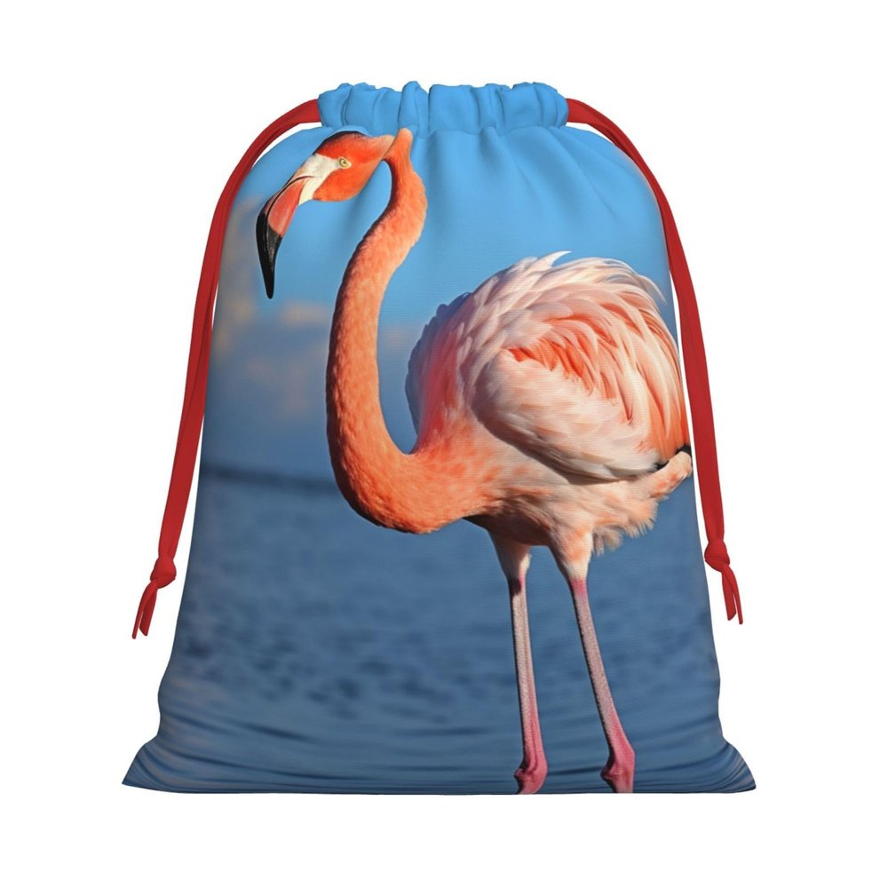 GDSHJKLW Flamingo In Water Ripple Christmas Drawstring Gift Bags Christmas Wrapping Bags Xmas Treats Bags Goody Sweet Treat Candy Bags Christmas Party Favor Pouch (Large Medium Small)