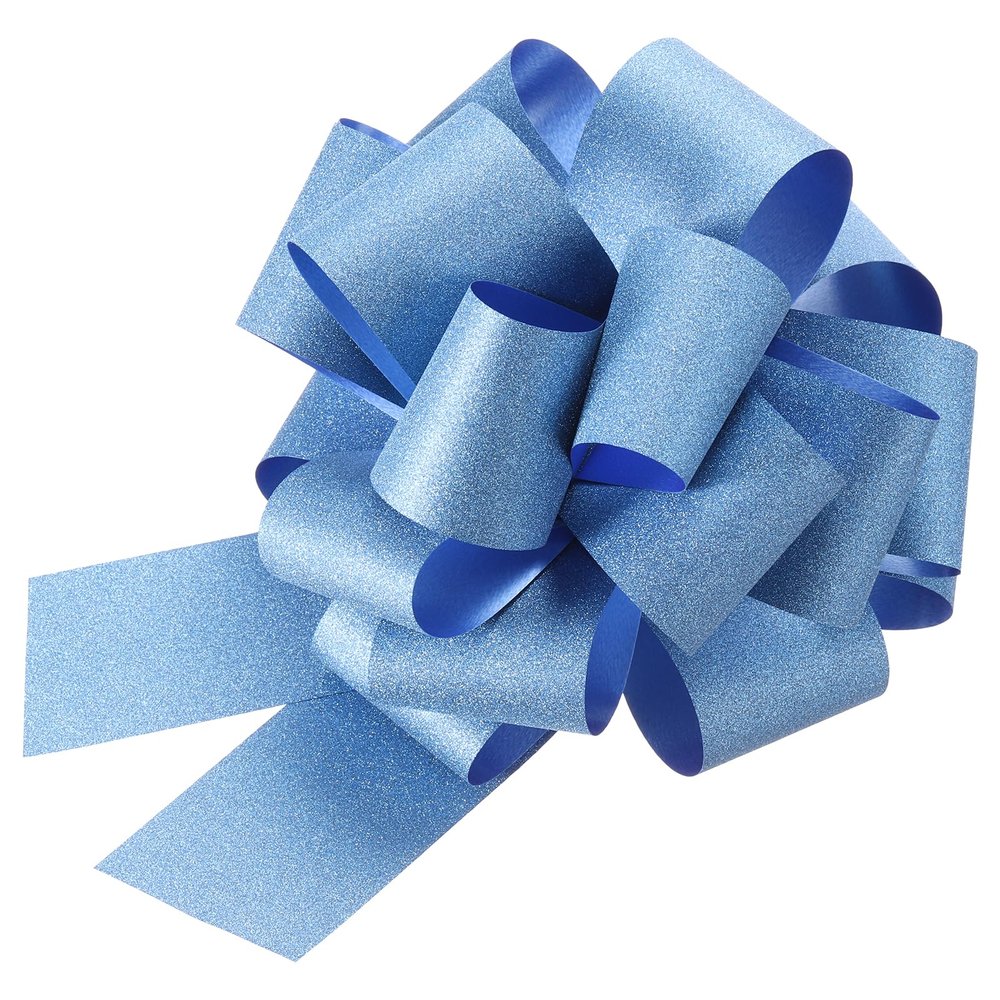 uxcell 5pcs 8 Inch Large Pull Bow Glitter Gift Wrapping Big Pull Bows Ribbon Light Blue for Wedding Baskets Presents Christmas Party