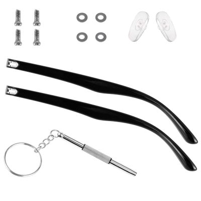 1 Pair Glasses Replacement Temple Black Eyeglasses Arms Leg Glasses Repair Kit Eyeglasses Replacement Accessories DIY Temples with Screw Washer Screwdriver Nose Pad Double Hinge for Sunglass