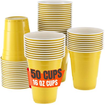1InTheHome Yellow Plastic Party Cups, 16 Oz Plastic Disposable Drinking Cups, for Cold Drinks, BBQs, Events & Gatherings, 50 Pack