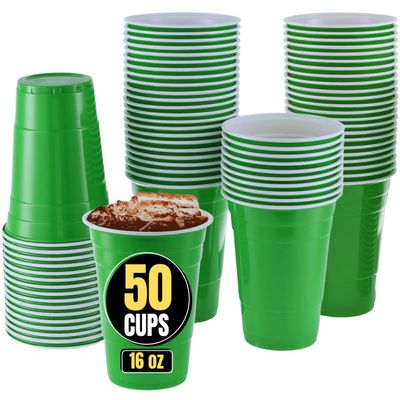 1InTheHome Green Plastic Cups 16 oz Disposable Party Cups for Beer, Wine, Cocktails, Soda, and Events (50 Pack)