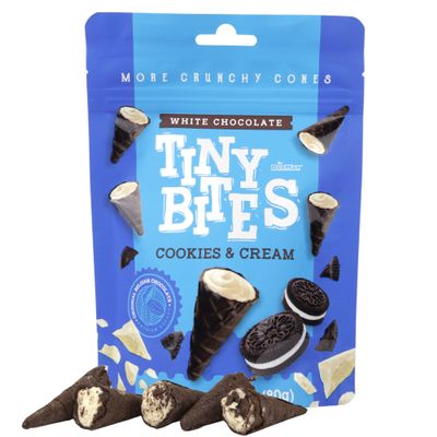 Bee Max Cookies and Cream Cones Tiny Bites, Bite Size Waffle Cone Snack, Resealable Bag, Party Snacks, 2.82 Ounces