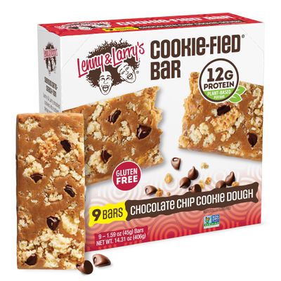 Lenny & Larry's Cookie-fied Bar Chocolate Chip Cookie Dough Vegan Protein Bars 9x45g Healthy Snacks with 12g Plant Protein & 5g Fiber Gluten-Free Power Bar, Non-GMO & Vegan