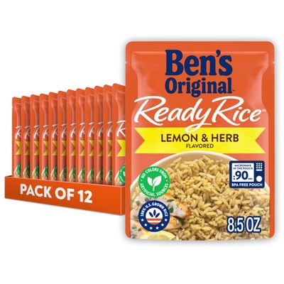 BEN'S ORIGINAL READY RICE Lemon and Herb Flavored Rice, Easy Dinner Side, 8.5 oz Pouch (Pack of 12)