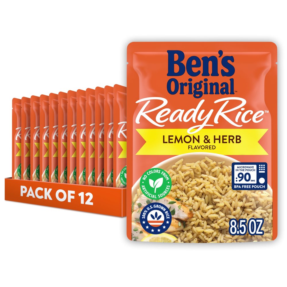 BEN'S ORIGINAL READY RICE Lemon and Herb Flavored Rice, Easy Dinner Side, 8.5 oz Pouch (Pack of 12)