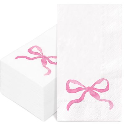 FYSUIMU 100Pcs Pink Bow Paper Guest Napkins Watercolor Bowknot Bathroom Napkin Disposable Hand Towel Napkin for Home Party Supplies