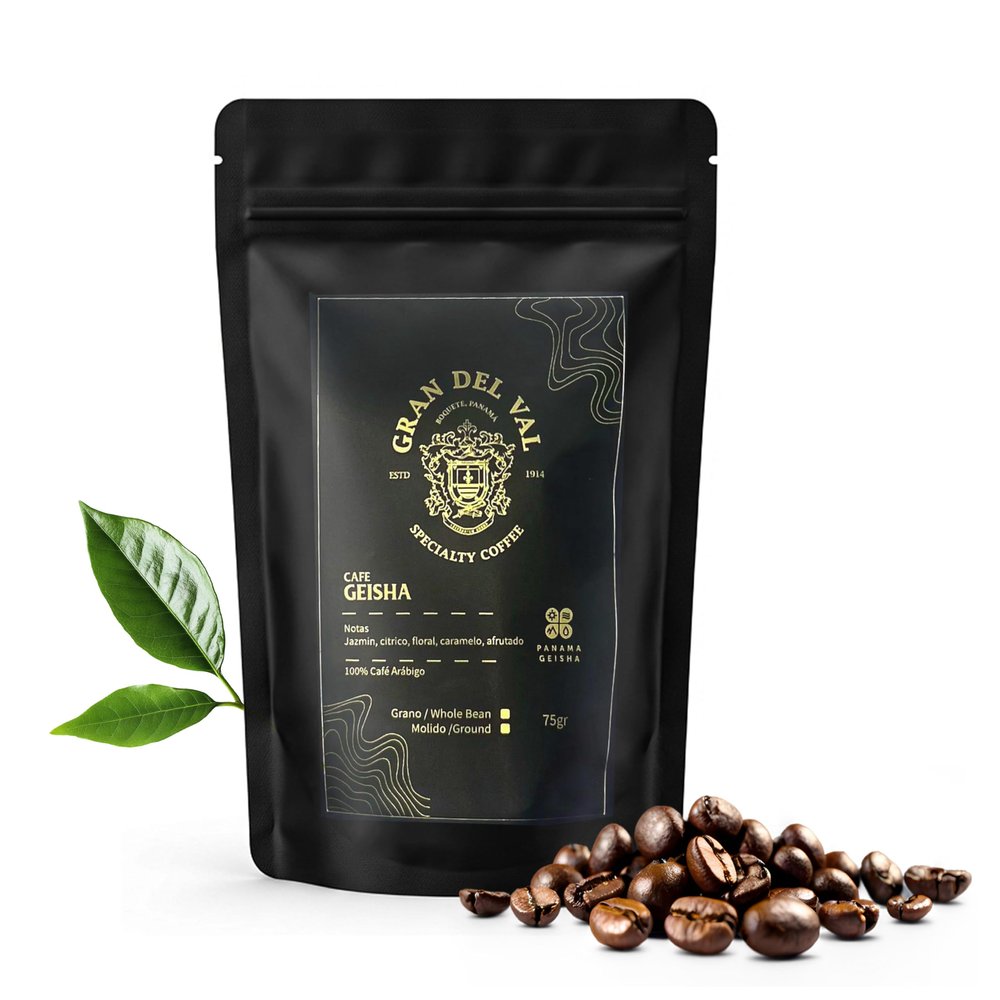 Gran Del Val Panama Geisha Coffee 2.65oz (75g) Whole Bean Great for Sampling, Washed Light Roast from Boquete Highlands Notes of Jasmine, Citrus, Floral & Sweet Caramel