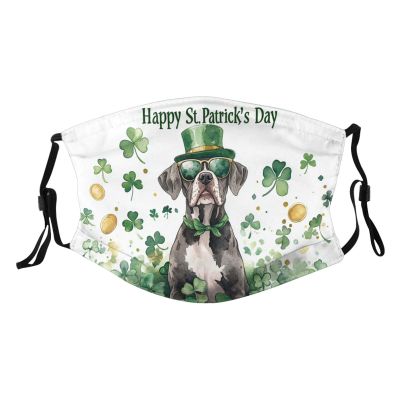 Rqwaaed Happy St. Patrick's Day Great Dane Dog Puppy Dog Face Mask Washable Reusable Adults Breathable With 2 Filters