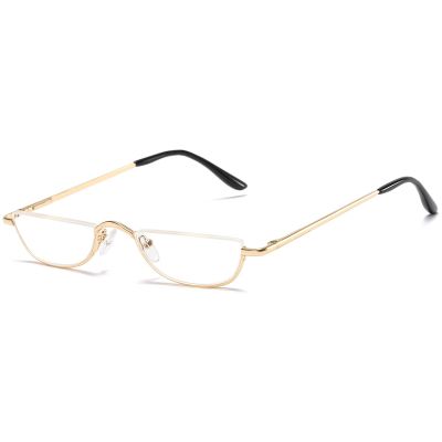 KOOSUFA Metal Half Moon Reading Glasses +2.5 Spring Hinge Half Frame Readers Eyeglasses for Men Women Gold
