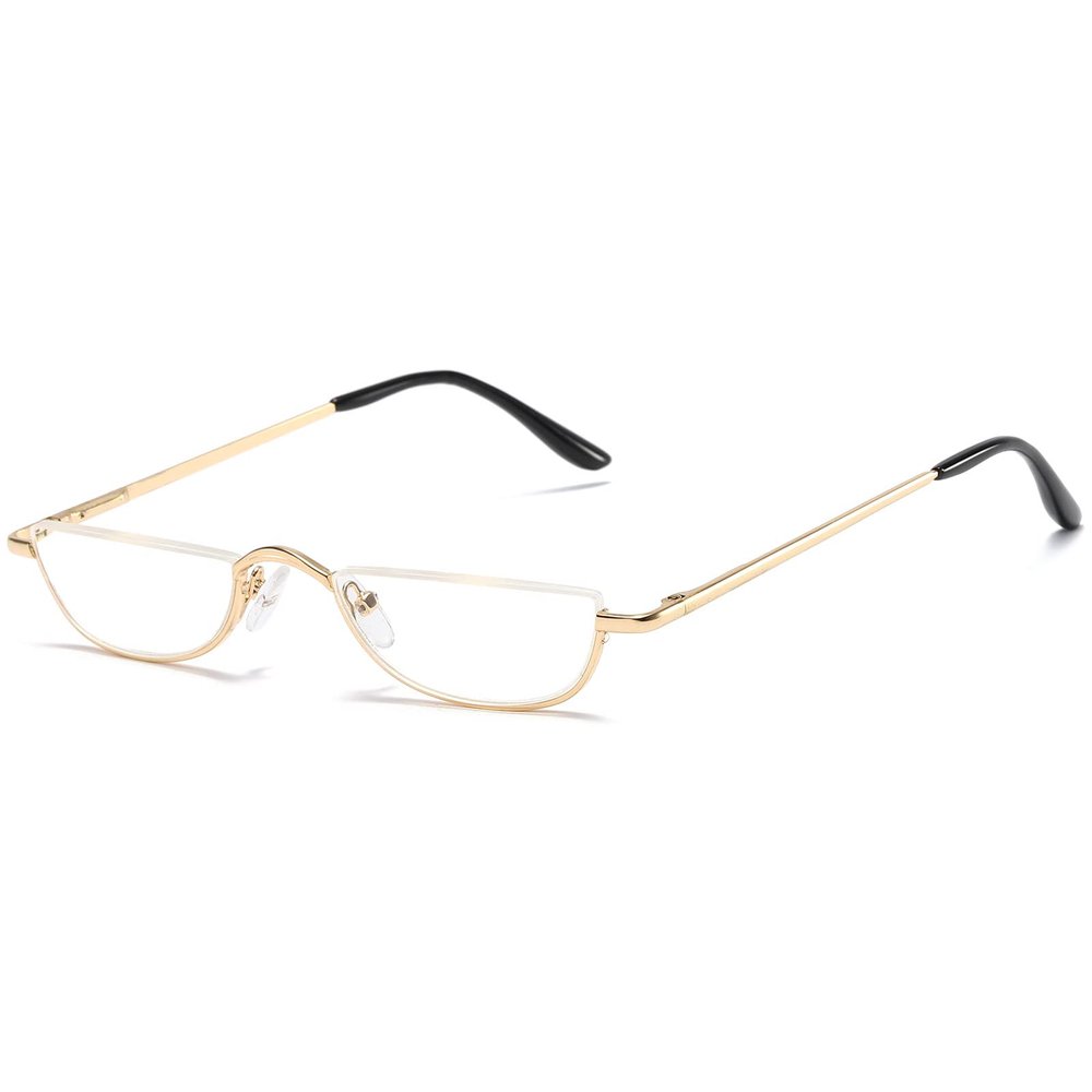 KOOSUFA Metal Half Moon Reading Glasses +2.5 Spring Hinge Half Frame Readers Eyeglasses for Men Women Gold