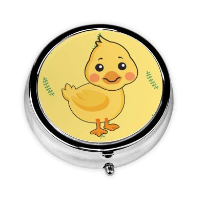 Cartoon Duck Portable Pill Box, can be Put into Wallet, Pocket, Lightweight Square 3 Compartment Pill Box, Convenient, Mini Round Pill Box