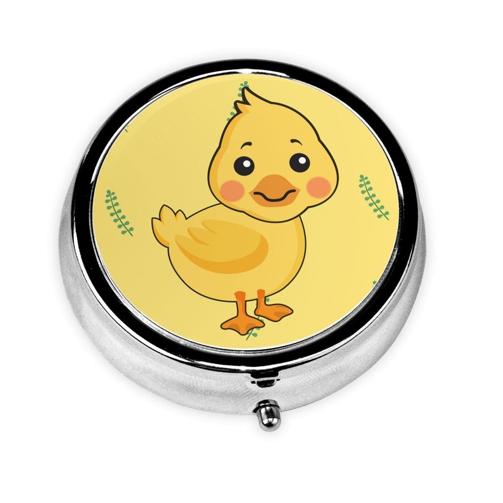 Cartoon Duck Portable Pill Box, can be Put into Wallet, Pocket, Lightweight Square 3 Compartment Pill Box, Convenient, Mini Round Pill Box