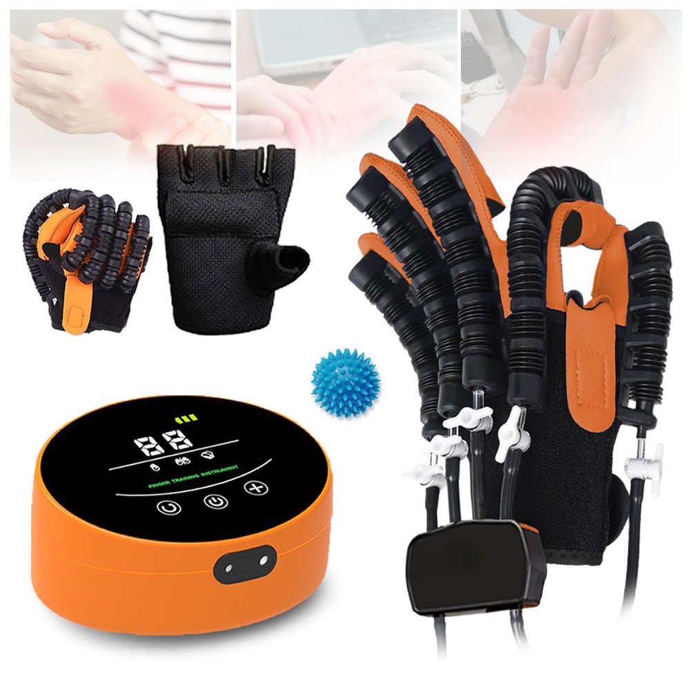 Finger and Hand Function Rehabilitation Trainer Robotic Rehab Gloves Rehabilitation Equipment Therapy Physical Hand Exercise Gloves Finger Straightening Brace Guard(Size:Left XXL,Color:Orange)