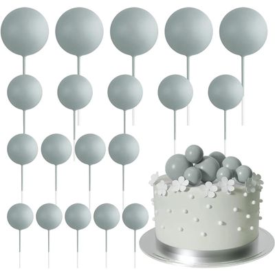 LKXHarleya 20pcs Cake Insert Topper, Foam Ball Cake Picks Mini Balloons Topper Decoration for Wedding Birthday Anniversary Party, Mixed 4 Sizes (Light Gray)