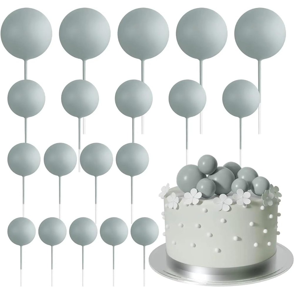LKXHarleya 20pcs Cake Insert Topper, Foam Ball Cake Picks Mini Balloons Topper Decoration for Wedding Birthday Anniversary Party, Mixed 4 Sizes (Light Gray)