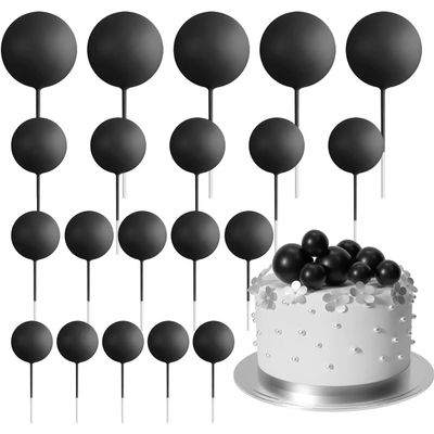 LKXHarleya 20pcs Cake Insert Topper, Foam Ball Cake Picks Mini Balloons Topper Decoration for Wedding Birthday Anniversary Party, Mixed 4 Sizes (Black)