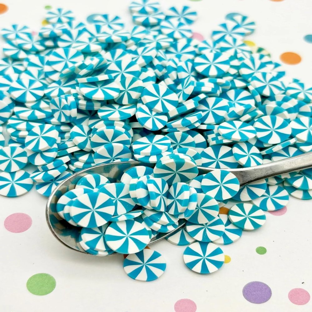 10mm Turquoise Blue Peppermint Polymer Clay Sprinkles, Larger Size Faux Mint Candy for Dessert Nail Art Slices - Non Edible (Turquoise Blue, 15 gram Bag)