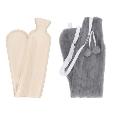 2000ML Hot Water Bottle, Strip Shaped Hot Water Bag for Winter, Portable Neck Shoulder Warm, Hand Feet Warmer with Soft Cover (Dark Grey)
