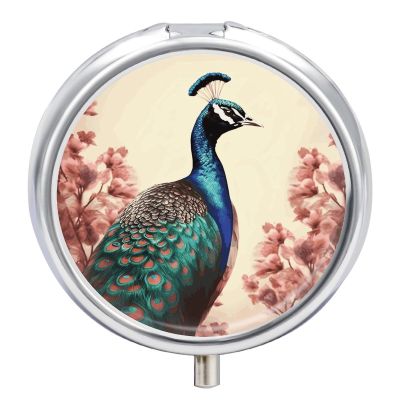 Pill Box Portable Peacock Pill Case Cute Pill Organizer for Vitamins Supplements