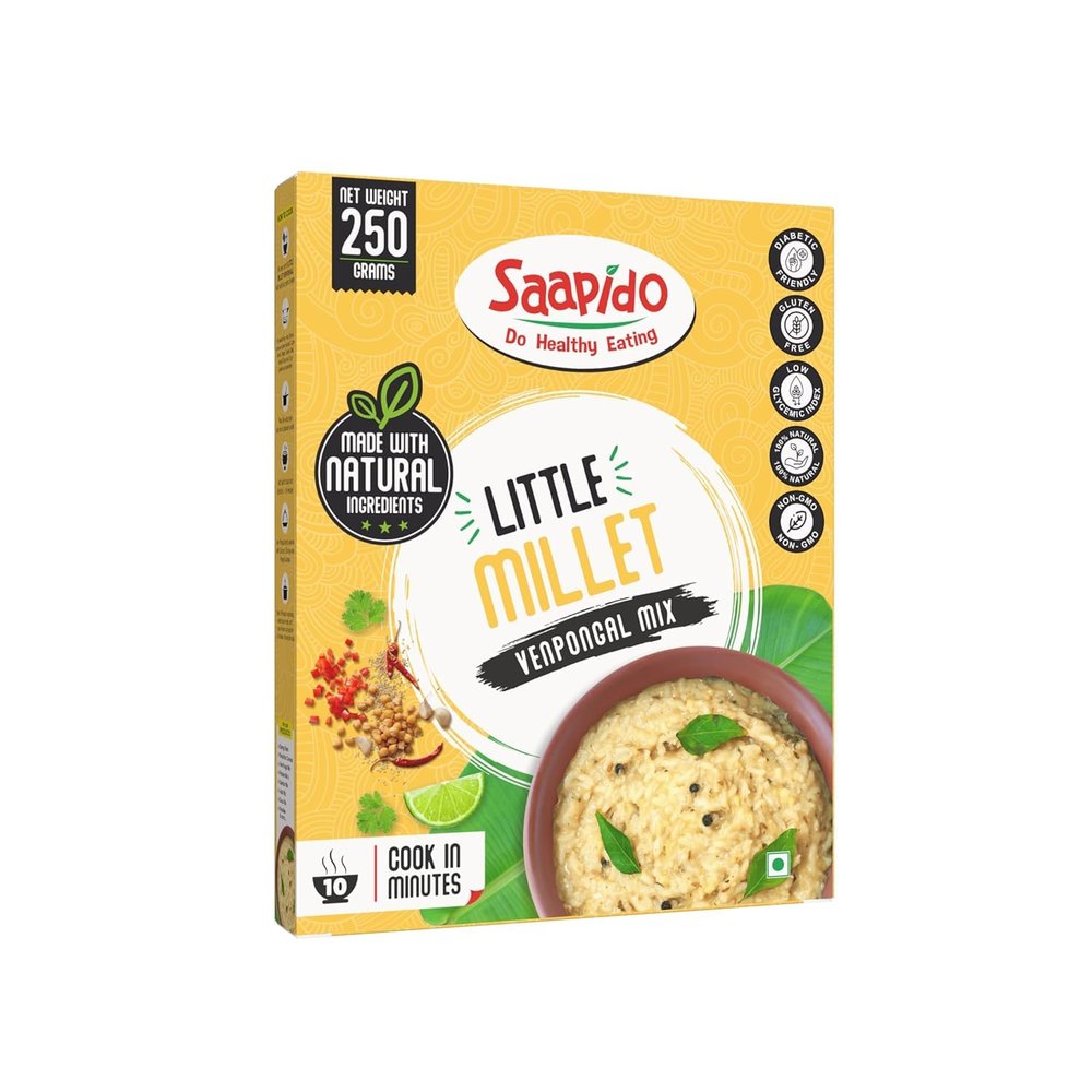 SAAPIDO Little Millet Pongal Mix | Ready to Cook Instant South Indian Breakfast | Healthy Instant Mix for Traditional Taste | (100% Natural, Low GI, Gluten Free & Diabetics Friendly Food) (0.55 lbs)