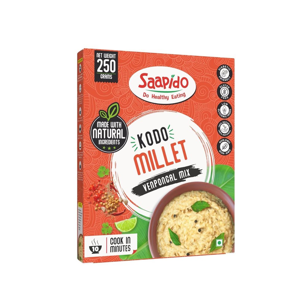 SAAPIDO Kodo Millet Pongal Mix | Ready to Cook Instant South Indian Breakfast | Healthy Instant Mix for Traditional Taste | (100% Natural, Low GI, Gluten Free & Diabetics Friendly Food) (0.55 lb)