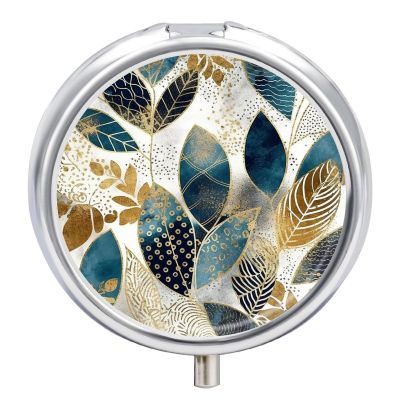 Pill Box Portable Golden Graphics Pill Case Cute Pill Organizer for Vitamins Supplements