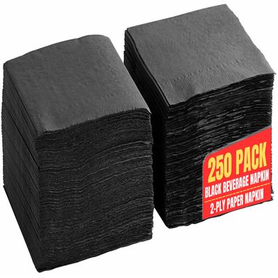 1InTheHome Black Cocktail Napkins, Beverage Napkins, Cocktail Napkins Paper, 2-Ply, Disposable, Unfolded, 9 1/2 Inches, 250 Pack