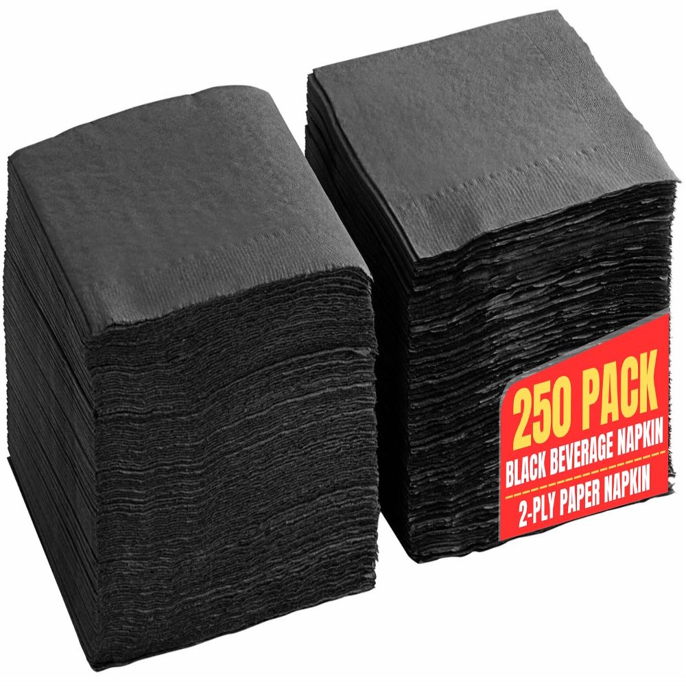1InTheHome Black Cocktail Napkins, Beverage Napkins, Cocktail Napkins Paper, 2-Ply, Disposable, Unfolded, 9 1/2 Inches, 250 Pack