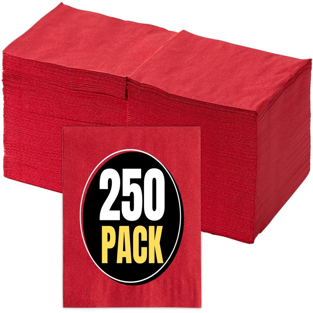 1InTheHome Red Cocktail Napkins - 2-Ply Paper Beverage Napkins, Unfolded 9 1/2 Inches 250-Pack