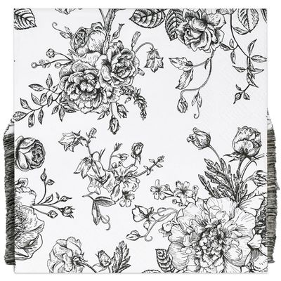 100 Black & White Floral Cocktail Beverage Napkins Disposable Paper Spring Flowers Dessert Napkin for Spring Flower Wedding Holiday Birthday Party Bridal & Baby Shower Tableware Party Supplies