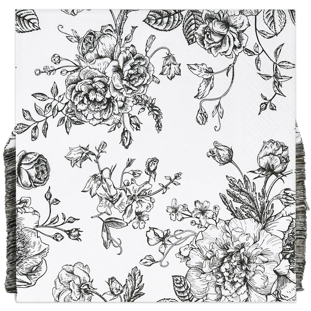 100 Black & White Floral Cocktail Beverage Napkins Disposable Paper Spring Flowers Dessert Napkin for Spring Flower Wedding Holiday Birthday Party Bridal & Baby Shower Tableware Party Supplies