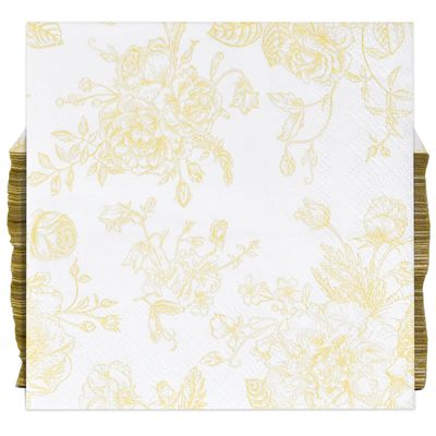 100 Yellow & White Floral Cocktail Beverage Napkins Disposable Paper Spring Flowers Dessert Napkin for Spring Flower Wedding Holiday Birthday Party Bridal & Baby Shower Tableware Party Supplies