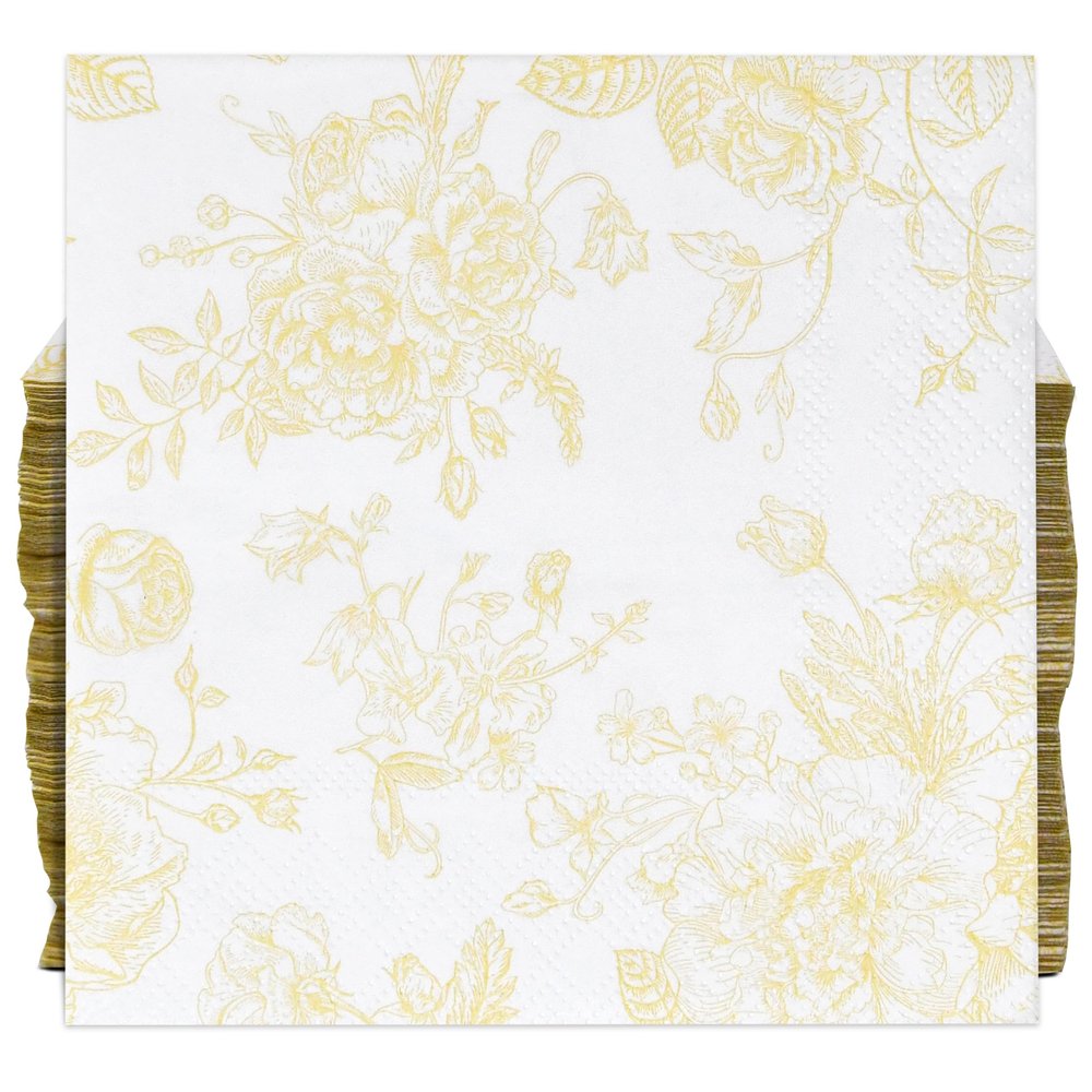 100 Yellow & White Floral Cocktail Beverage Napkins Disposable Paper Spring Flowers Dessert Napkin for Spring Flower Wedding Holiday Birthday Party Bridal & Baby Shower Tableware Party Supplies