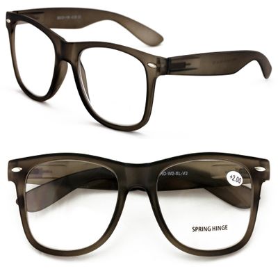 V.W.E. 2 Pairs XL Large Reading Glasses - Oversized Wide Fitment Clear Lens - Powers From 1.00 to 6.00 Readers (2 Matte Grey, 1.50, x)