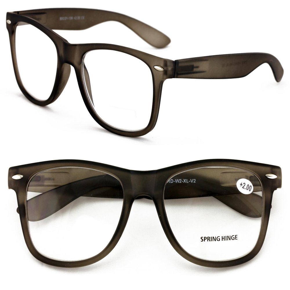 V.W.E. 2 Pairs XL Large Reading Glasses - Oversized Wide Fitment Clear Lens - Powers From 1.00 to 6.00 Readers (2 Matte Grey, 1.50, x)