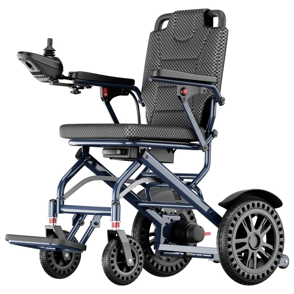 ByteTecpeak Lightweight Electric Wheelchair for Adults - Foldable Electric Wheelchairs for Seniors, 500W Motors Motorized Wheelchairs Support 330 lbs, All Terrain Travel Powered Wheel Chairs, Blue